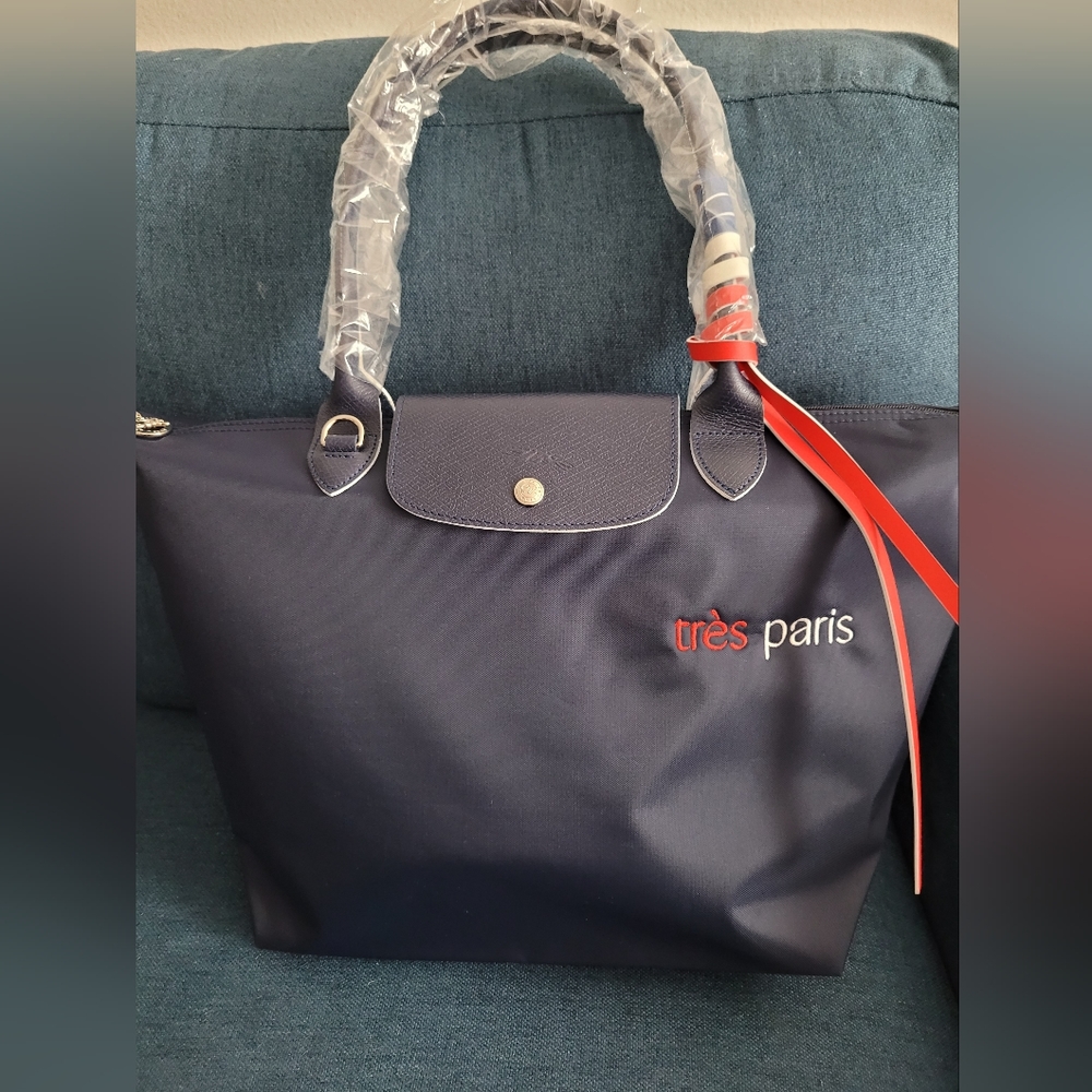 New Longchamp Le Pliage Tres Paris Top Handle Shoulder Bag  Color: Navy